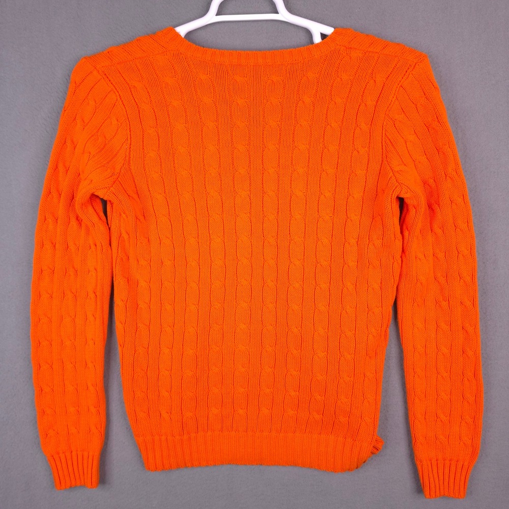 Ralph Lauren Sport Sweater V-Neck Cable Knit Orange Medium Cotton Preppy Classic - Picture 7 of 11
